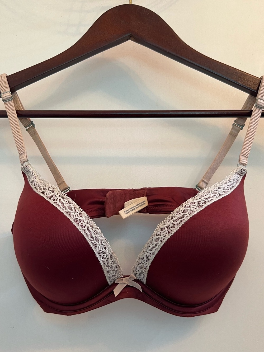 Aerie Burgundy Push-up Bra, lace trim, underwire 34C T-shirt bra